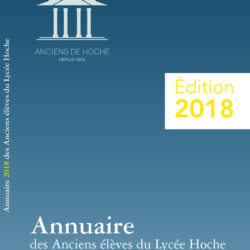 Couverture de l'annuaire des Anciens de Hoche 2018, taille A4 et fond bleu foncé.