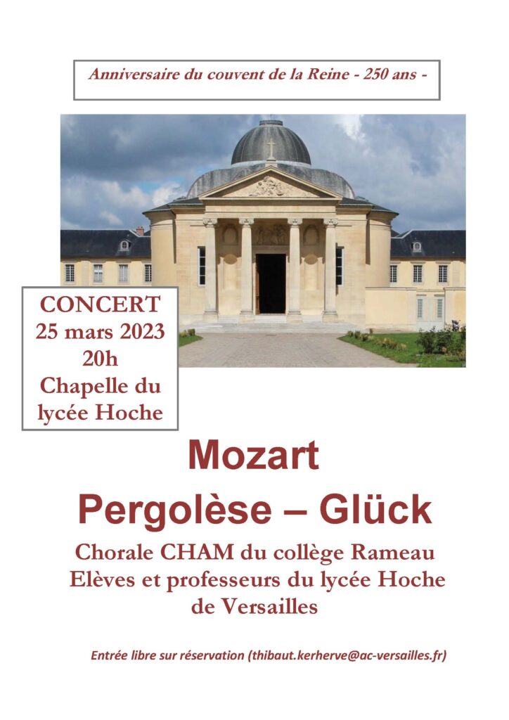 Concert à la chapelle du lycée Hoche le 25 mars 2023 à 20h.